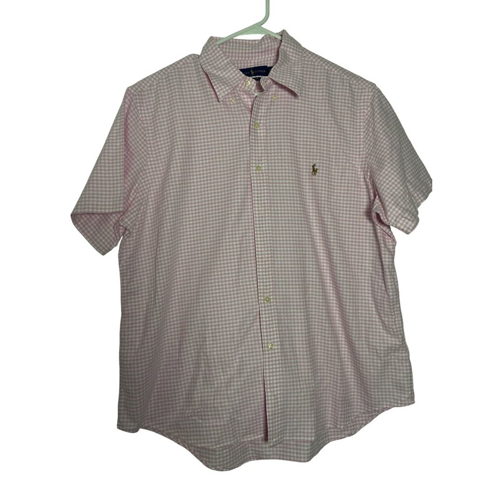 Ralph Lauren Classic Fit Men's Pink & White Gingham Short Sleeve Shirt XL